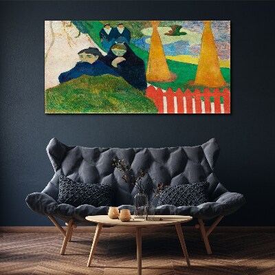 Green landscape with figures Print on canvas