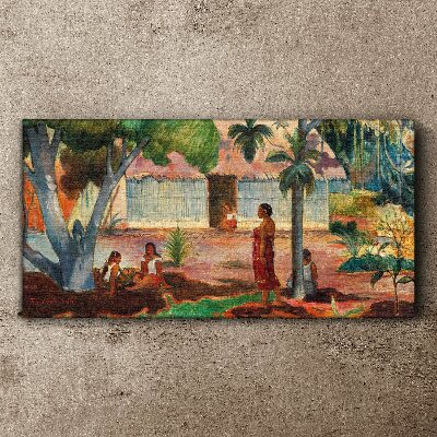 Tropical landscape with figures Print on canvas