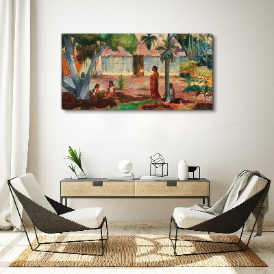 Tropical landscape with figures Print on canvas