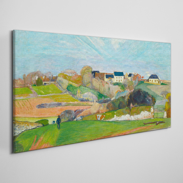 Landscape with houses and a person Canvas wall art