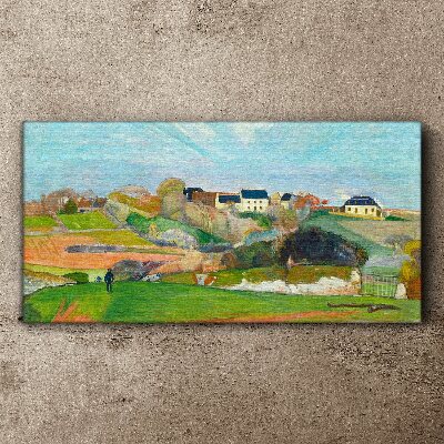Landscape with houses and a person Canvas wall art