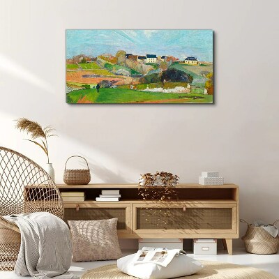 Landscape with houses and a person Canvas wall art