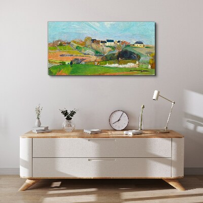 Landscape with houses and a person Canvas wall art