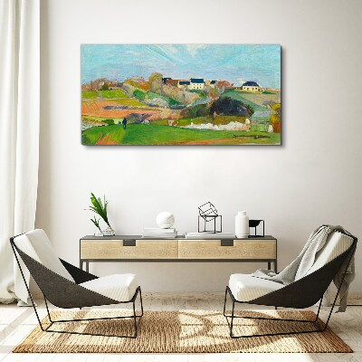 Landscape with houses and a person Canvas wall art