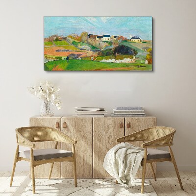 Landscape with houses and a person Canvas wall art