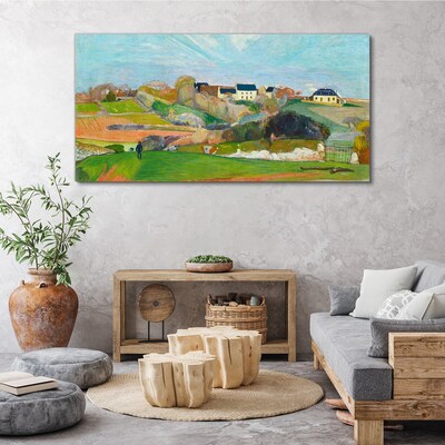 Landscape with houses and a person Canvas wall art