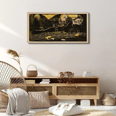 Golden landscapes and mysterious figures Canvas wall art