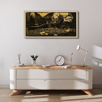 Golden landscapes and mysterious figures Canvas wall art