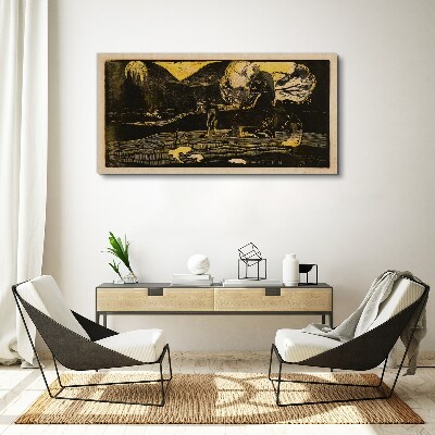 Golden landscapes and mysterious figures Canvas wall art