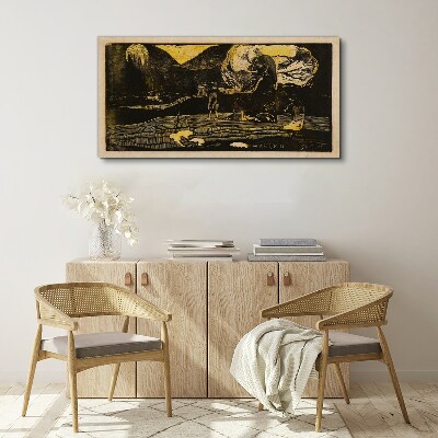 Golden landscapes and mysterious figures Canvas wall art