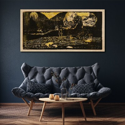 Golden landscapes and mysterious figures Canvas wall art