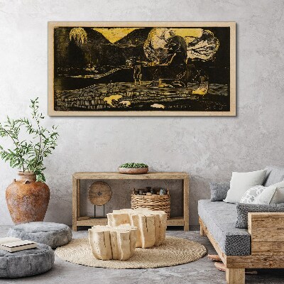 Golden landscapes and mysterious figures Canvas wall art