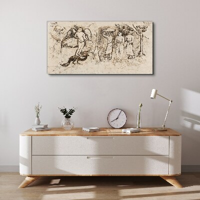Mythological scenes with angel and animals Print on canvas