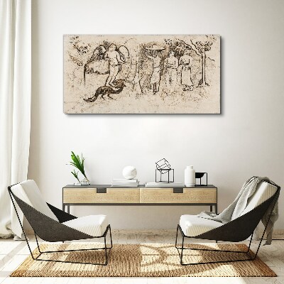 Mythological scenes with angel and animals Print on canvas
