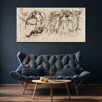 Mythological scenes with angel and animals Print on canvas