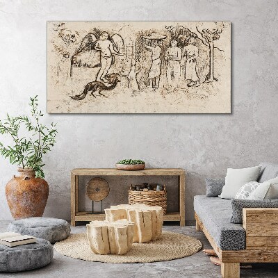 Mythological scenes with angel and animals Print on canvas