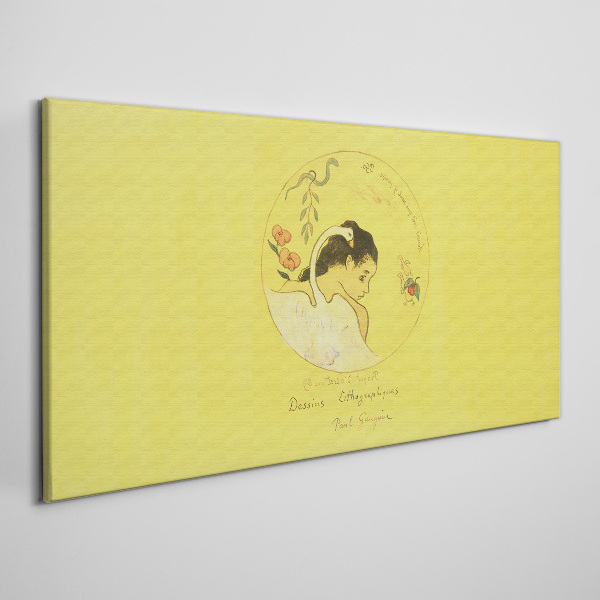 Portrait of a woman in a yellow background Print on canvas