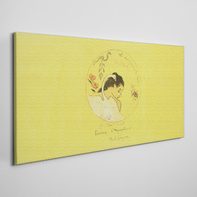 Portrait of a woman in a yellow background Print on canvas