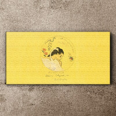 Portrait of a woman in a yellow background Print on canvas