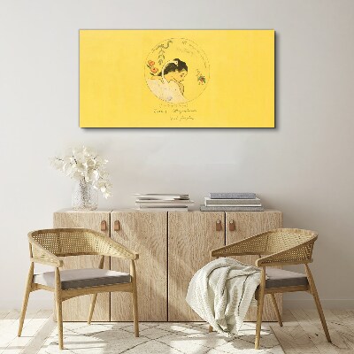 Portrait of a woman in a yellow background Print on canvas
