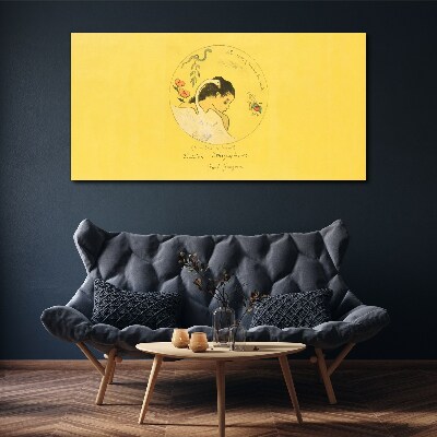 Portrait of a woman in a yellow background Print on canvas