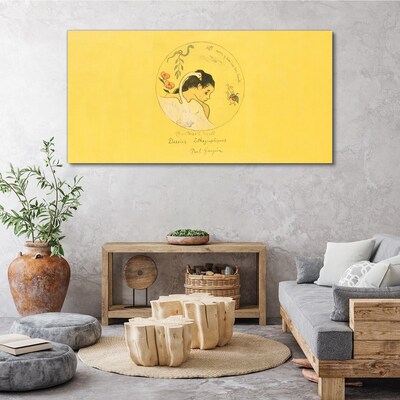 Portrait of a woman in a yellow background Print on canvas