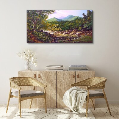 Forest river stones up Canvas Wall art