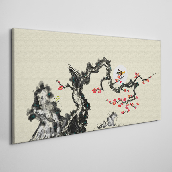 Flower scene with bird Print on canvas