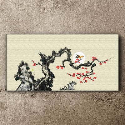 Flower scene with bird Print on canvas