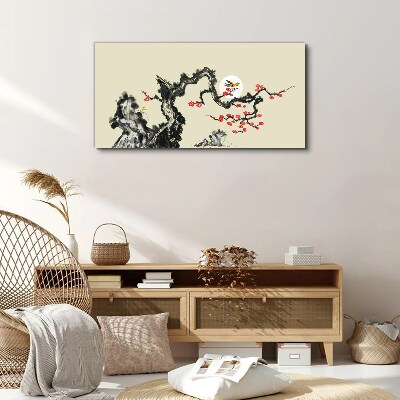 Flower scene with bird Print on canvas