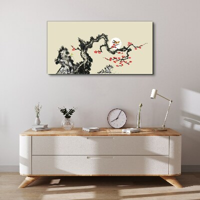 Flower scene with bird Print on canvas
