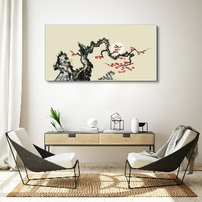 Flower scene with bird Print on canvas