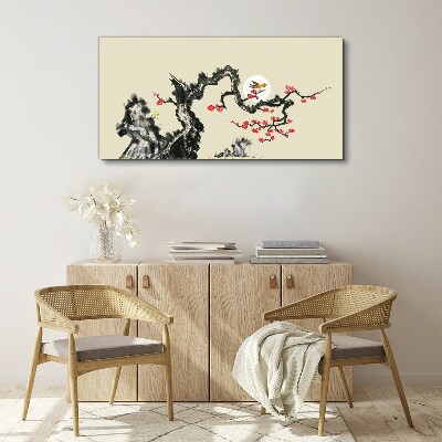 Flower scene with bird Print on canvas