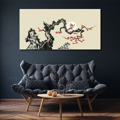 Flower scene with bird Print on canvas