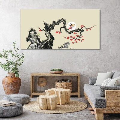 Flower scene with bird Print on canvas