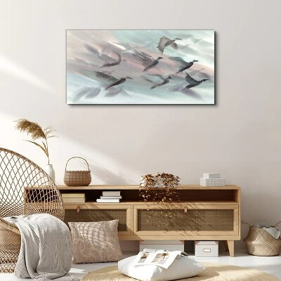 Flight of birds in a pastel aura Canvas wall art