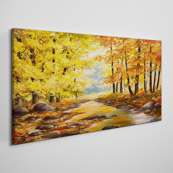 Autumn scenery with a river Canvas wall art