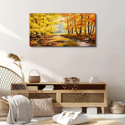 Autumn scenery with a river Canvas wall art