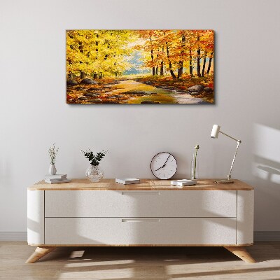 Autumn scenery with a river Canvas wall art