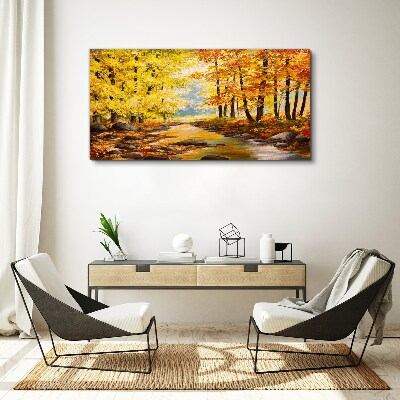 Autumn scenery with a river Canvas wall art