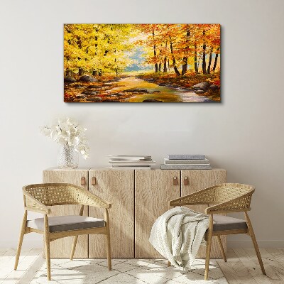 Autumn scenery with a river Canvas wall art