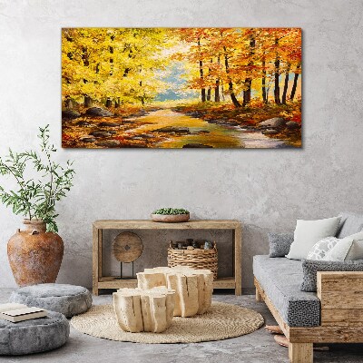 Autumn scenery with a river Canvas wall art