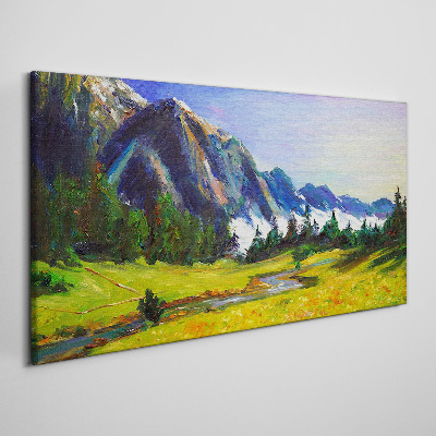 Forest meadow mountains sky Canvas Wall art
