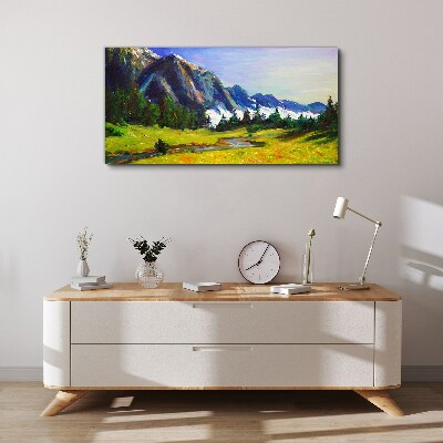 Forest meadow mountains sky Canvas Wall art