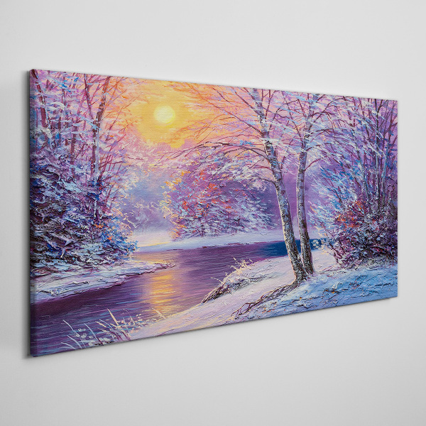 Winter landscape in the morning Canvas wall art