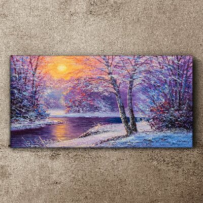 Winter landscape in the morning Canvas wall art