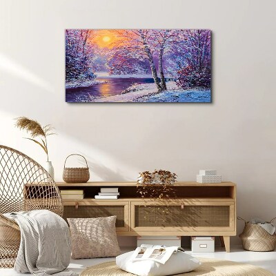 Winter landscape in the morning Canvas wall art