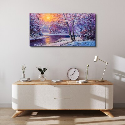 Winter landscape in the morning Canvas wall art