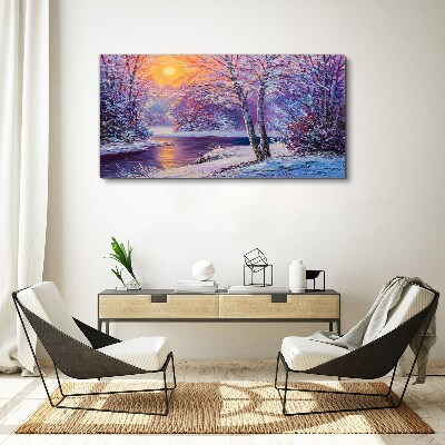 Winter landscape in the morning Canvas wall art