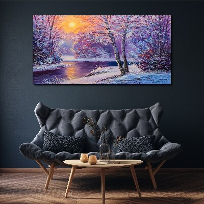 Winter landscape in the morning Canvas wall art